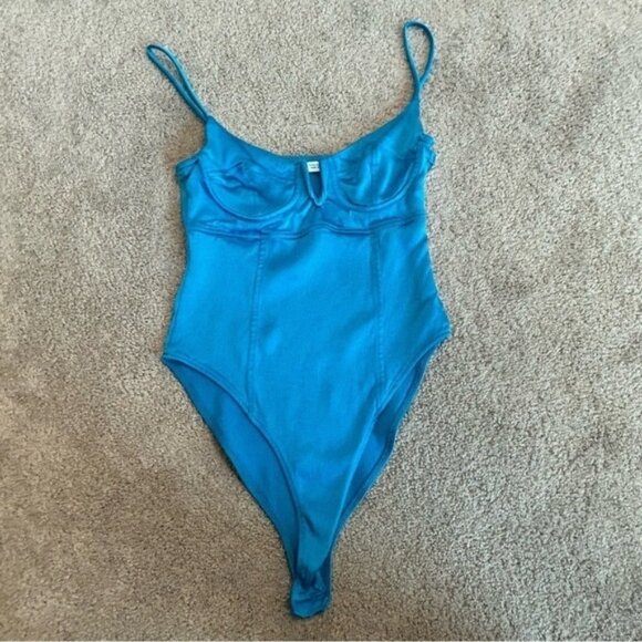 Tops - Zara blue satin spaghetti strap bustier corset bodysuit Sz S NWOT